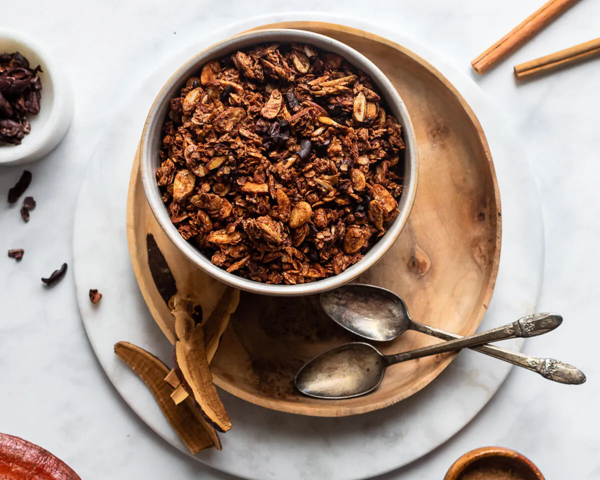 Pair maple-sweetened chocolate granola with homemade yogurt for a healthy but decadent-tasting breakfast. (Jennifer McGruther)