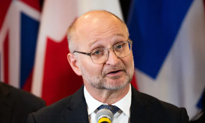 Justice Minister David Lametti speaks during a federal, provincial, and territorial ministers press conference on bail reform in Ottawa on March 10, 2023. (The Canadian Press/Spencer Colby)