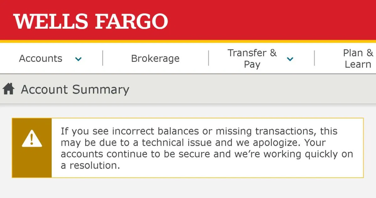 A screenshot shows a message from Wells Fargo on Friday, March 13, 2023. (Screenshot of Wellsfargo.com via The Epoch Times)