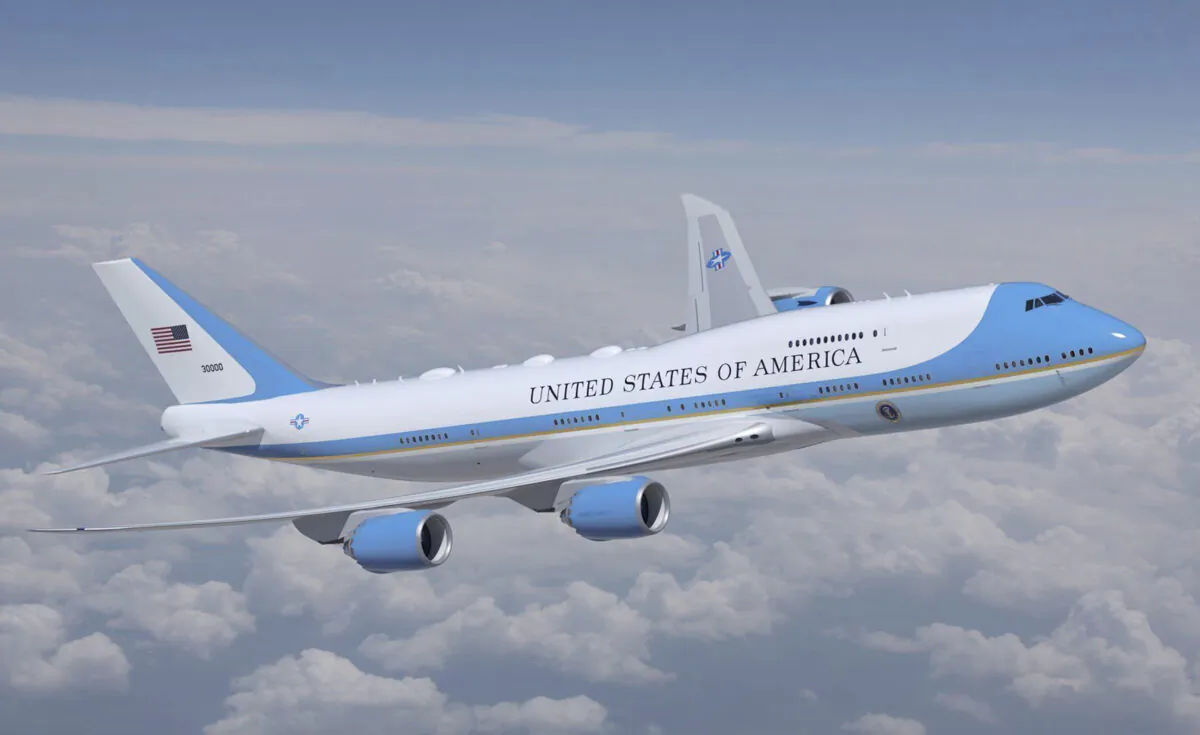 An artist rendering shows the new livery design for the "Next Air Force One," selected by President Joe Biden. (U.S. Air Force via AP)