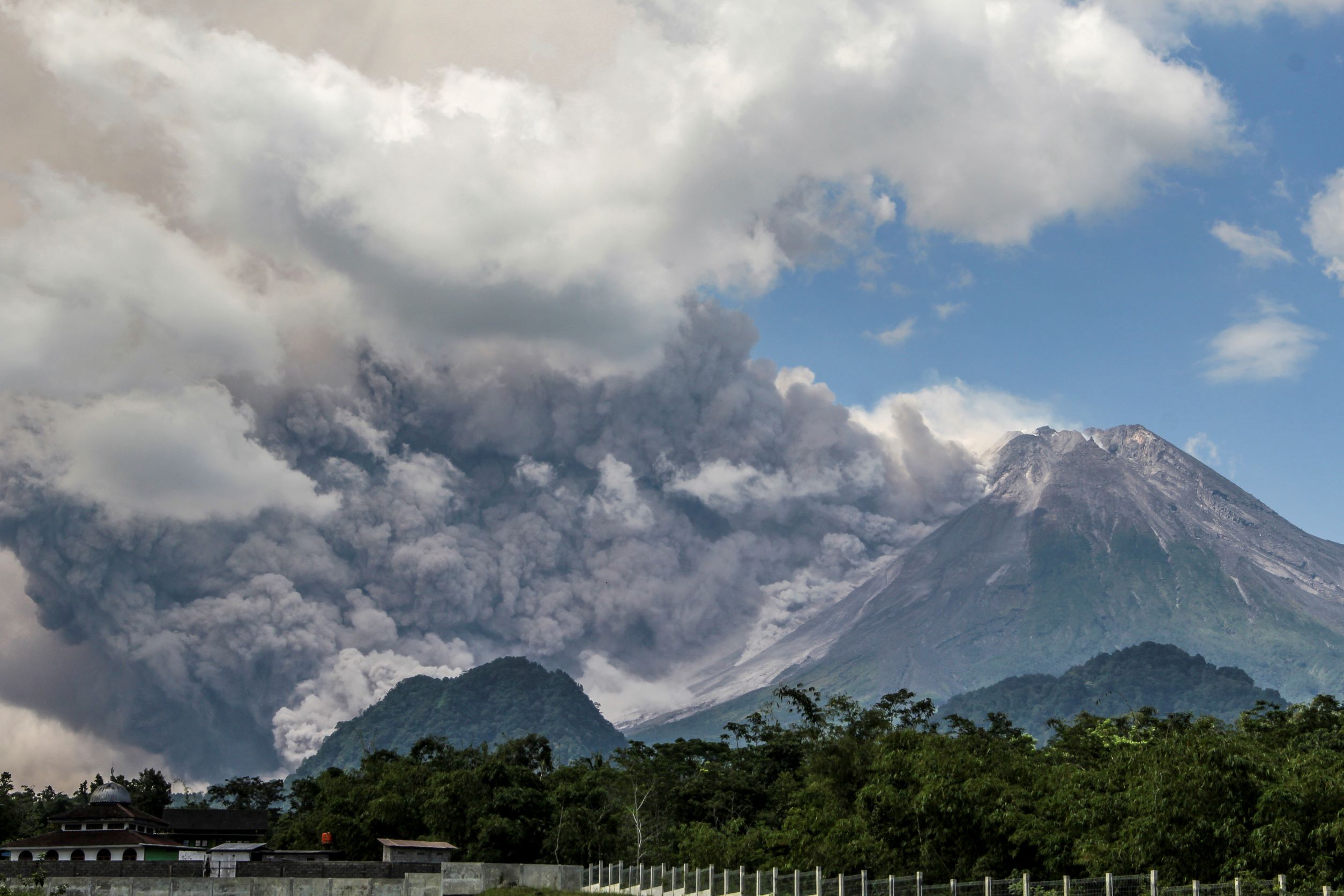 Mount Merapi releases volcanic materials