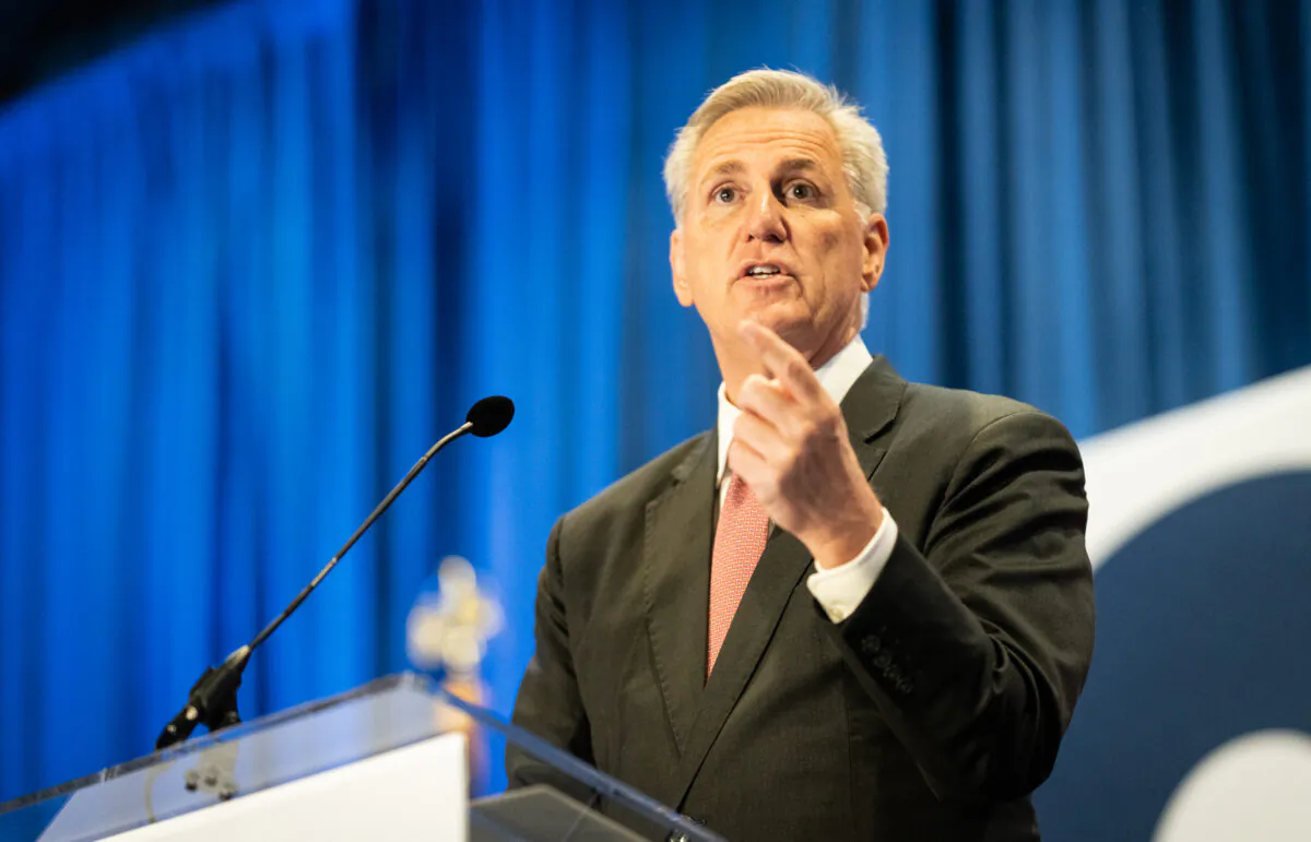 House Speaker Kevin McCarthy speaks in Sacramento, Calif., on March 11, 2023. (John Fredricks/The Epoch Times)