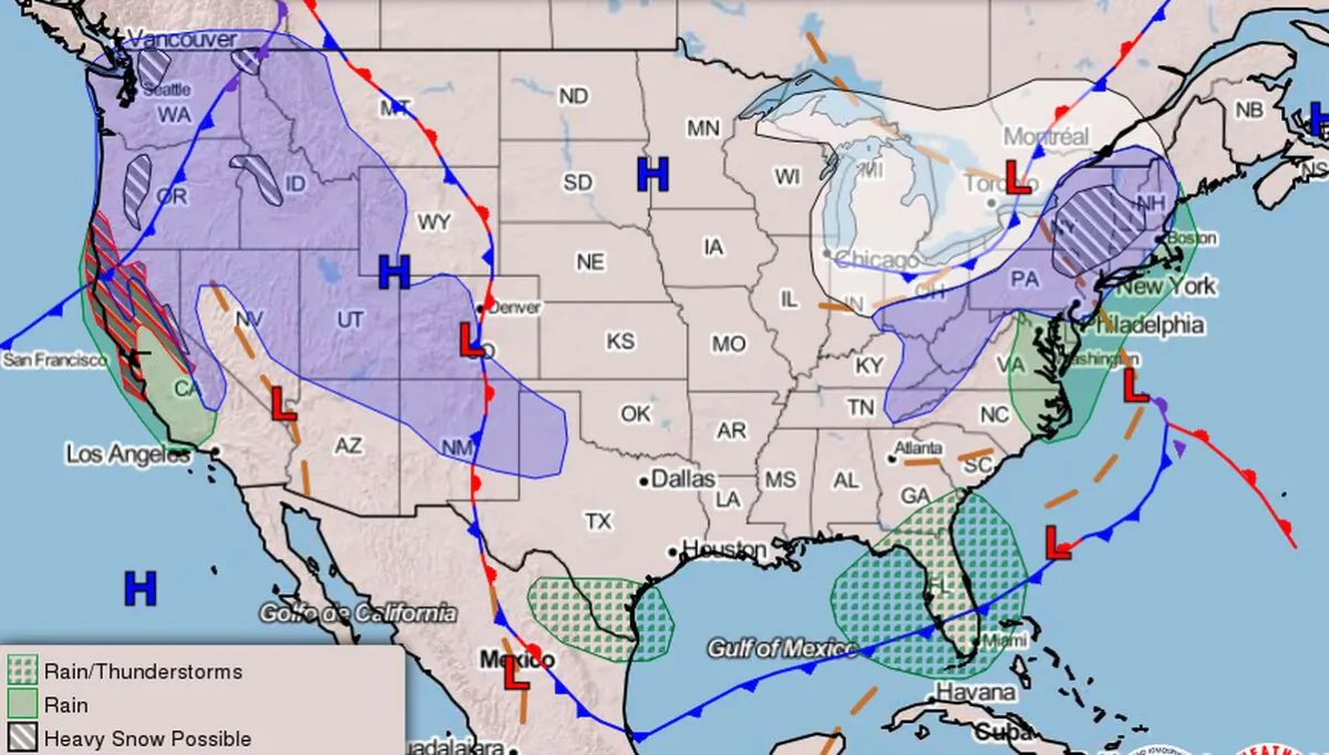 A map from the National Weather Service dated March 12, 2023, shows possible impacts from a storm system that is set to impact the Northeast United States on March 13 through March 15. (NWS)