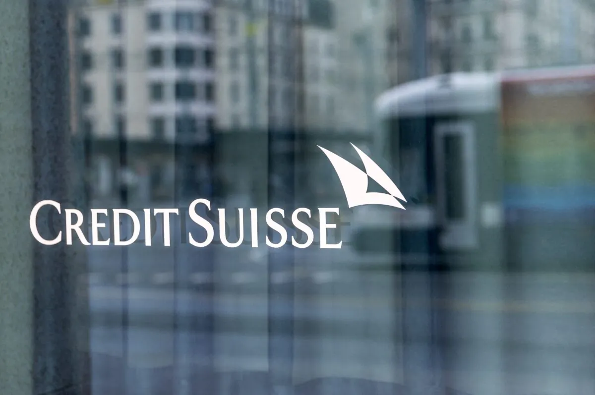 A logo is pictured on the Credit Suisse bank in Geneva on Feb. 22, 2023. (Denis Balibouse/Reuters)