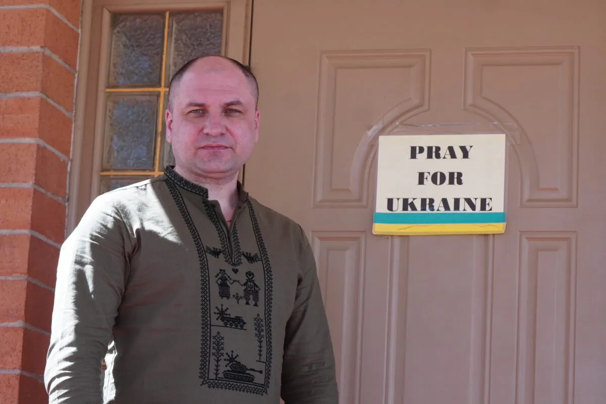 Ukrainian Parliament member Dmytro Liubota stands outside St. Mary's Protectress Ukraine Orthodox Church in Phoenix on March 12, 2023. (Allan Stein/The Epoch Times)