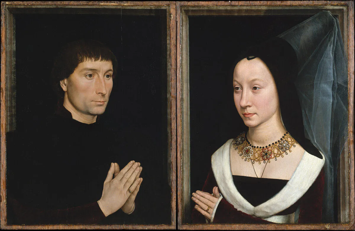 "Tommaso di Folco Portinari (1428–1501); Maria Portinari (Maria Maddalena Baroncelli, born 1456)," circa 1470, by Hans Memling. Oil on wood. Metropolitian Museum of Art, New York City. (Public Domain)