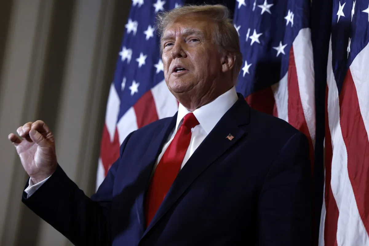 Former President Donald Trump speaks to reporters before his speech at the annual Conservative Political Action Conference (CPAC) at Gaylord National Resort & Convention Center National Harbor, Md., on March 4, 2023. (Anna Moneymaker/Getty Images)