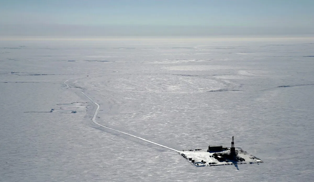  This 2019 aerial photo provided by ConocoPhillips shows an exploratory drilling camp at the proposed site of the Willow oil project on Alaska's North Slope. (ConocoPhillips via AP, File)
