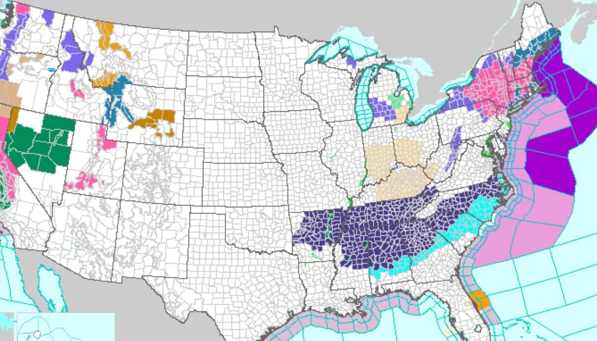 Winter storm warnings were issued across much of the Northeastern United States on Monday as a strong Nor'easter storm was forecast to hit later in the day, bringing upwards of 30 inches of snow in some localities. (National Weather Service)