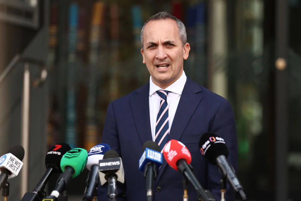 NRL CEO Andrew Abdo speaks to the media during a press conference at Rugby League Central in Sydney, Australia on March 10, 2023. (Matt King/Getty Images)