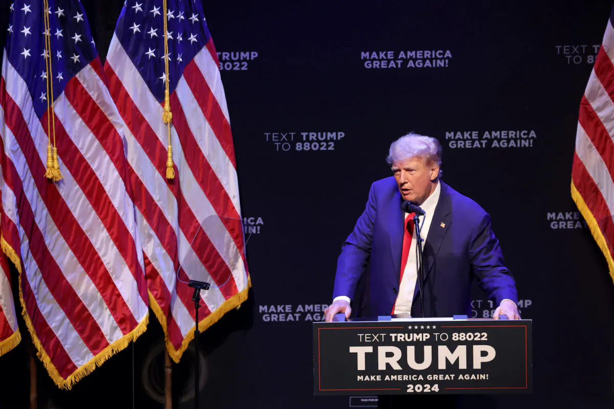 Former President Donald Trump speaks to guests gathered for an event at the Adler Theatre in Davenport, Iowa on March 13, 2023. (Scott Olson/Getty Images)