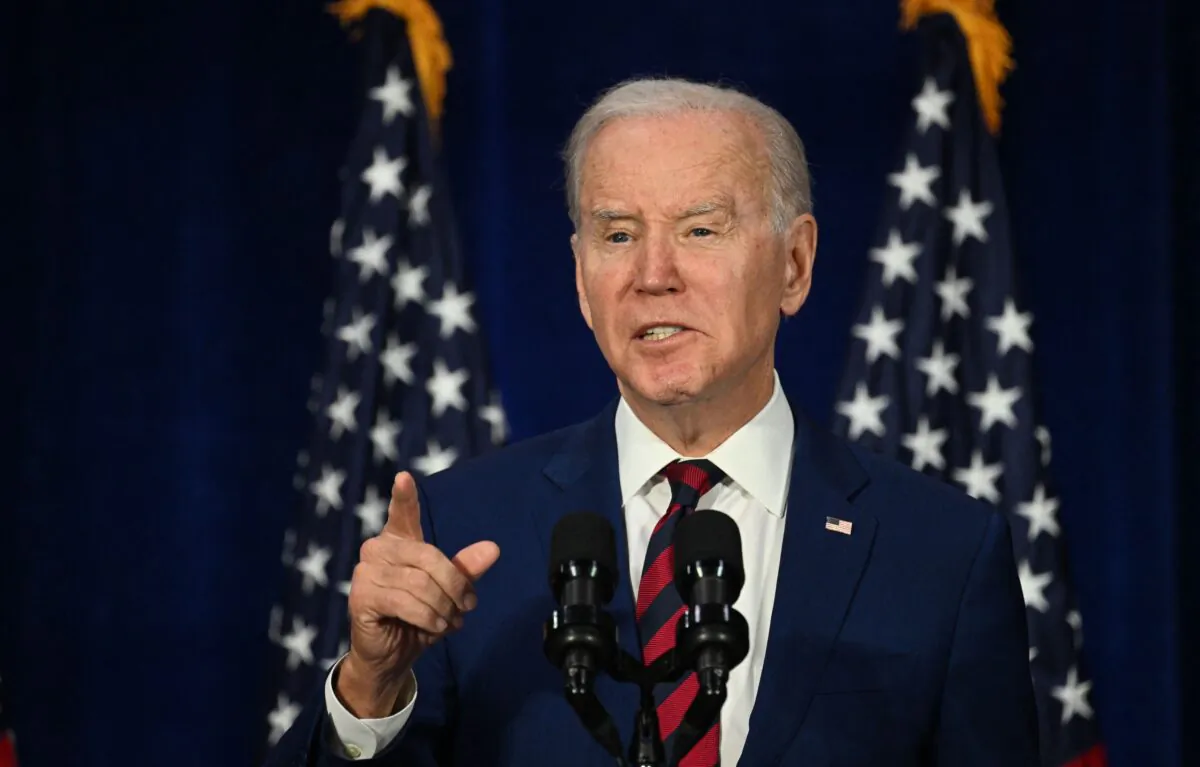 US President Joe Biden discusses his efforts to reduce gun violence at The Boys & Girls Club of West San Gabriel Valley, in Monterey Park, Calif. on Mar. 14, 2023. (JIM WATSON/AFP via Getty Images)