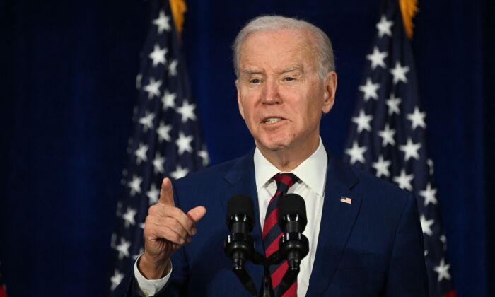 US President Joe Biden discusses his efforts to reduce gun violence at The Boys & Girls Club of West San Gabriel Valley, in Monterey Park, Calif. on Mar. 14, 2023. (JIM WATSON/AFP via Getty Images)