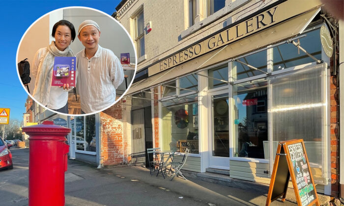 Eddie Chan (R), a Hong Kong native who migrated to the United Kingdom, opened a coffee shop in Nottingham and invited his old friend, Japanese illustrator Mango Naoko (L), to set up an art exhibition in his cafe. (Courtesy of Eddie Chan)