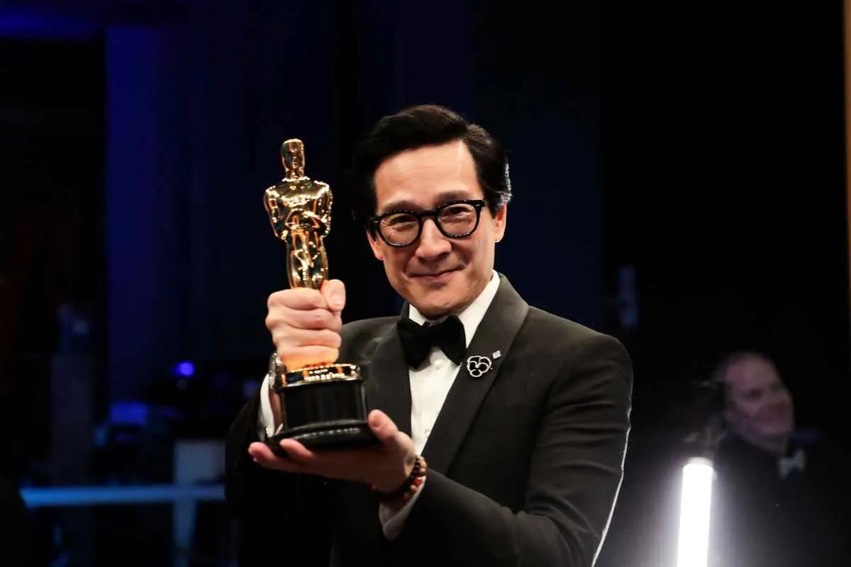 Jonathan Ke Huy Quan won Best Supporting Actor at the 95th Academy Awards in Los Angeles on Mar 12, 2023. (Al Seib/AMPAS via Getty Images)