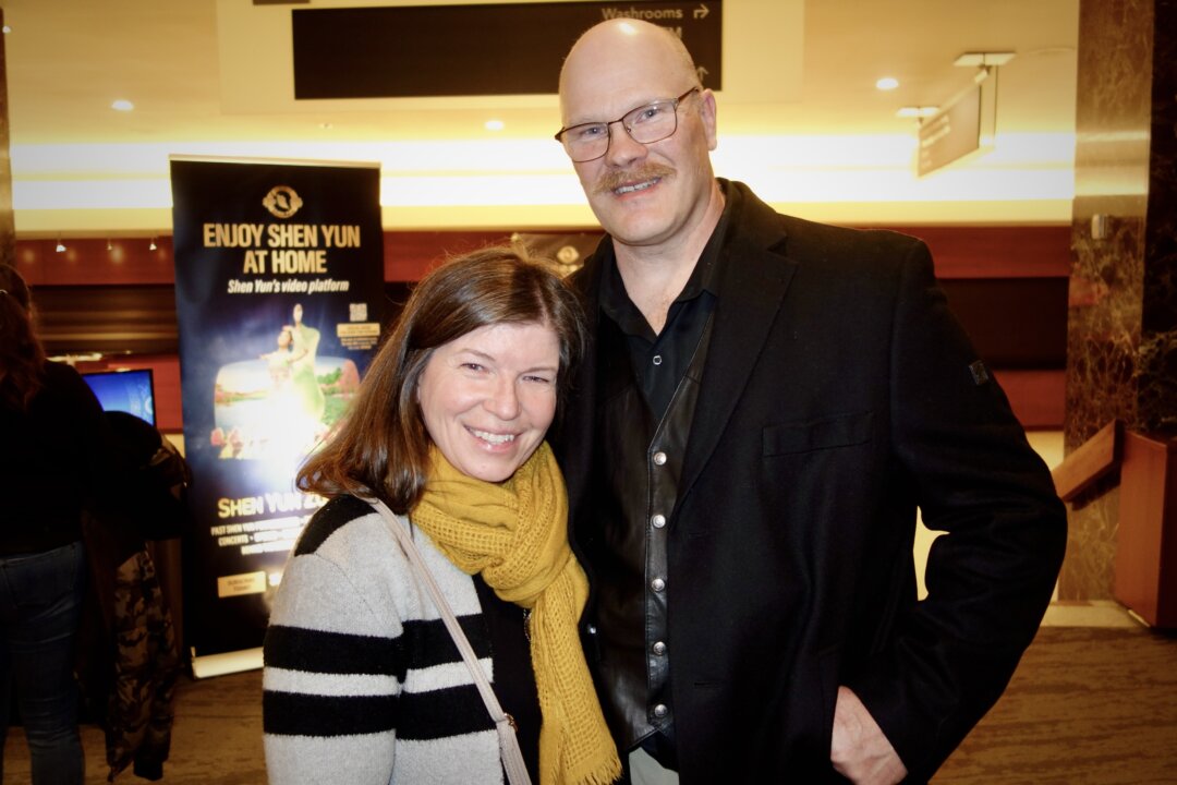 Noelan and Elaine Chapman at the Shen Yun Performing Arts performance at Northern Alberta Jubilee Auditorium on March 14. (Lily Yu/The Epoch Times)