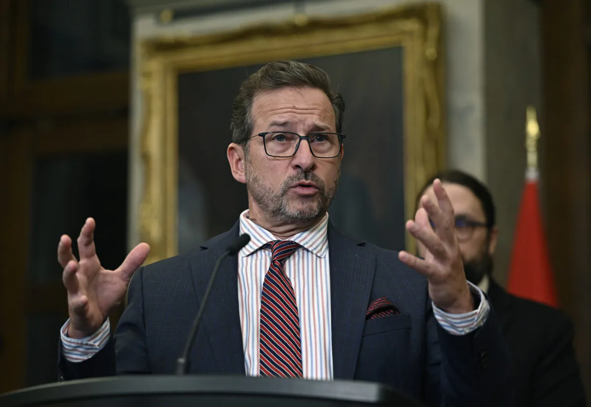 Bloc Quebecois Leader Yves-Francois Blanchet speaks in the foyer of the House of Commons in Ottawa on March 9, 2023. (The Canadian Press/Justin Tang)