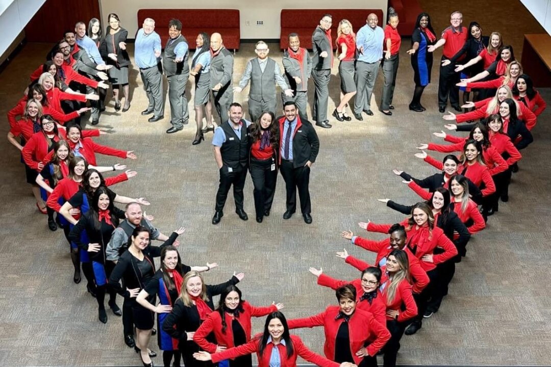 A flight attendant who won a court order to get her job back, Charlene Carter was part of this class of Southwest Airlines trainees in Dallas in February 2023. (Courtesy of Charlene Carter)