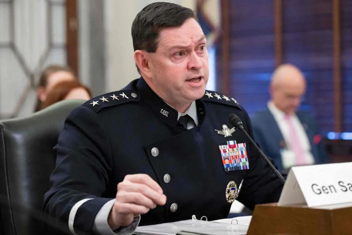 U.S. Space Force Gen. B. Chance Saltzman, Chief of Space Operations, testifies about the Fiscal Year 2024 Budget request during a Senate Armed Services Subcommittee on Strategic Forces hearing on Capitol Hill in Washington on March 14, 2023. (Saul Loeb/AFP via Getty Images)