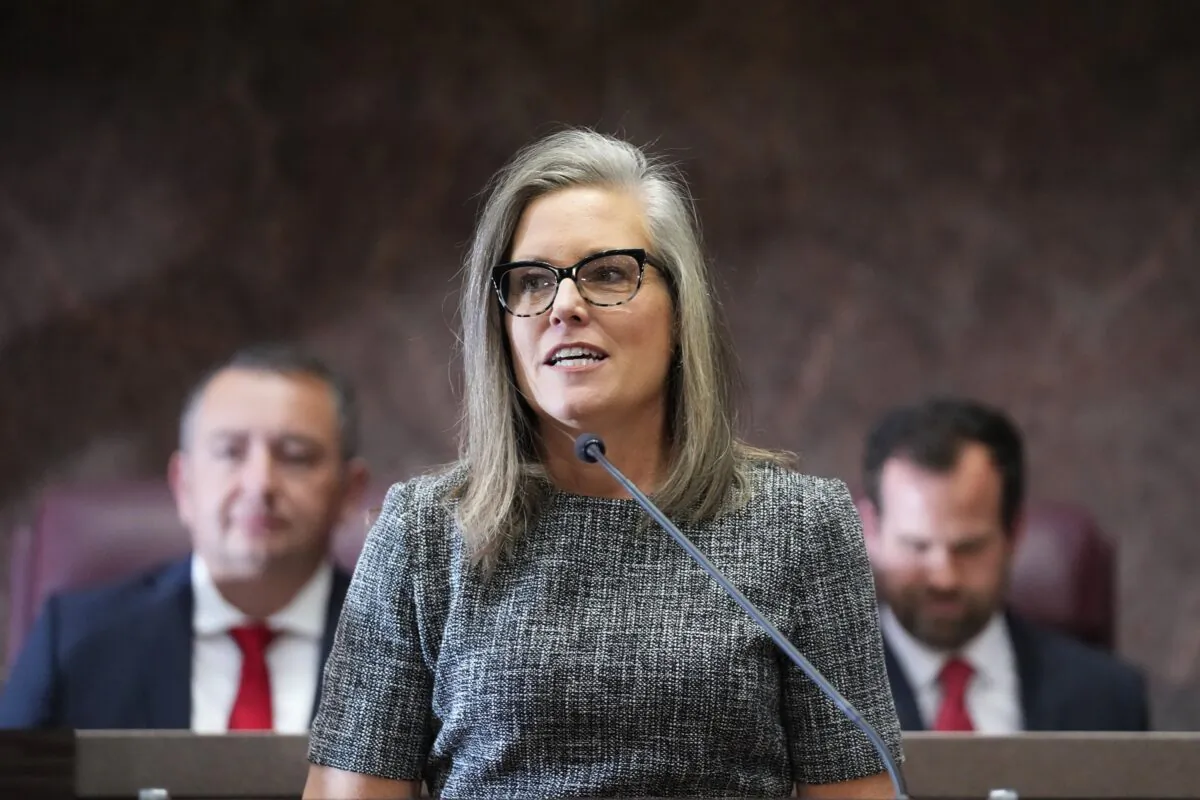 Arizona Gov. Katie Hobbs delivers her State of the State address at the Arizona Capitol in Phoenix on Jan. 9, 2023. (Ross D. Franklin/AP Photo)