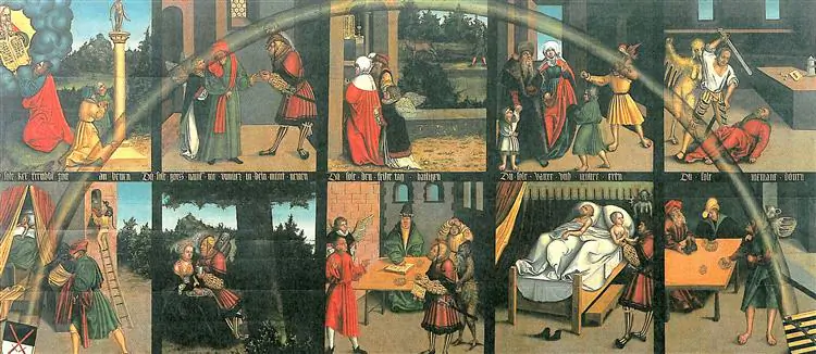 “The Ten Commandments,” 1516, by Lucas Cranach the Elder. Lutherhaus Wittenberg, Germany. (Public Domain)