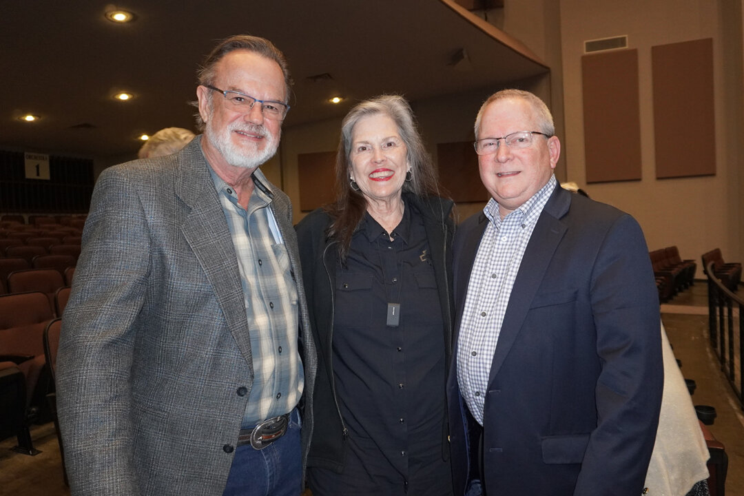 (L-R) Mike Howard, Linda Howard, and Dan McBride at the Youkey Theatre on March 15, 2023. (Sally Sun/The Epoch Times)