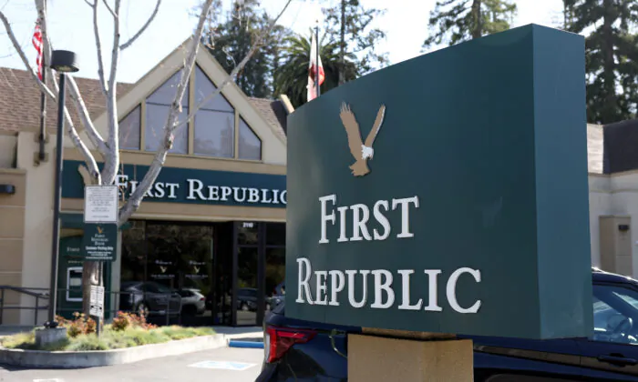 A sign in front of a First Republic Bank office in Oakland, Calif., on March 16, 2023. (Justin Sullivan/Getty Images)