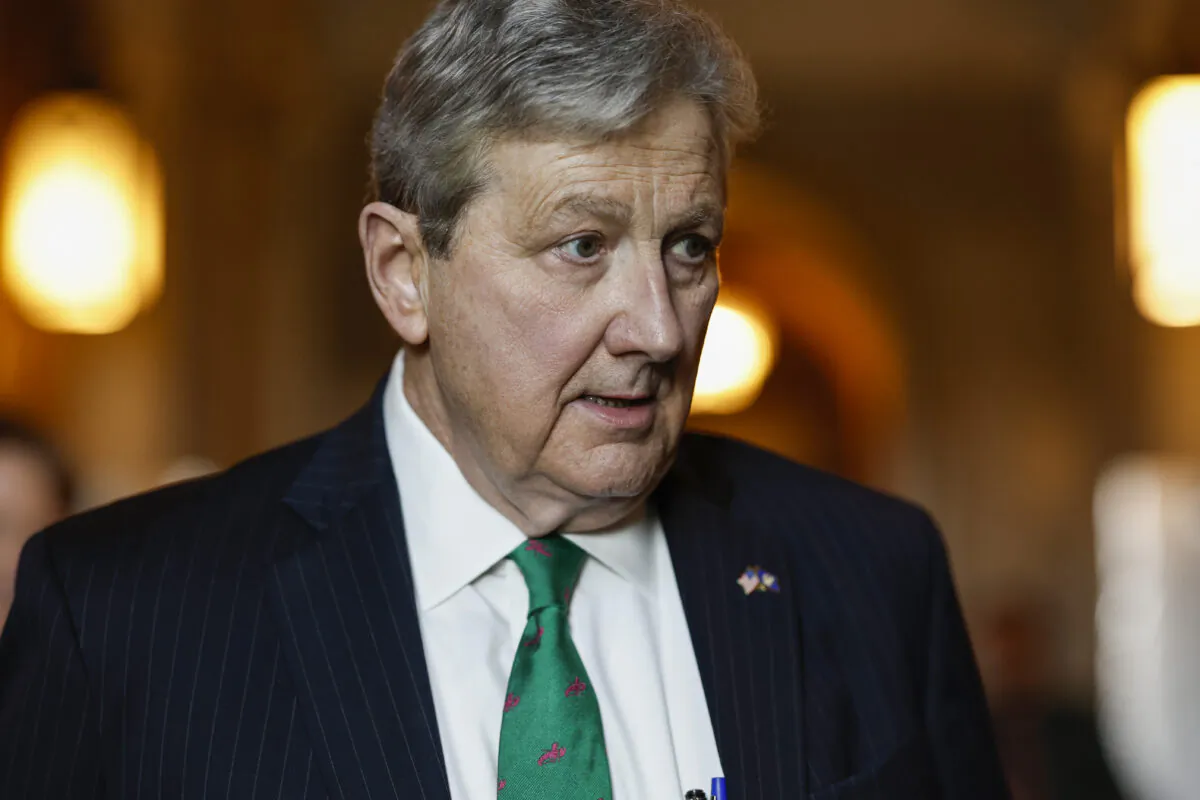 Sen. John Kennedy (R-La.) walks to the Senate Republican Luncheon in the U.S. Capitol Building in Washington on Aug. 02, 2022. (Anna Moneymaker/Getty Images)