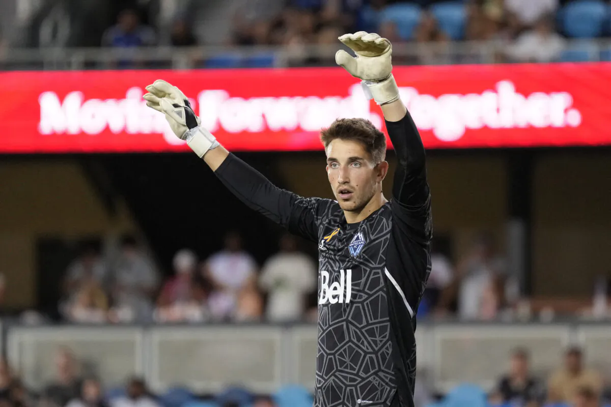 Vancouver Whitecaps goalkeeper Thomas Hasal (1) gestures during the second half against the San Jose Earthquakes at PayPal Park in San Jose, Calif., on Sept. 4, 2022. (Darren Yamashita-USA TODAY Sports via Reuters)