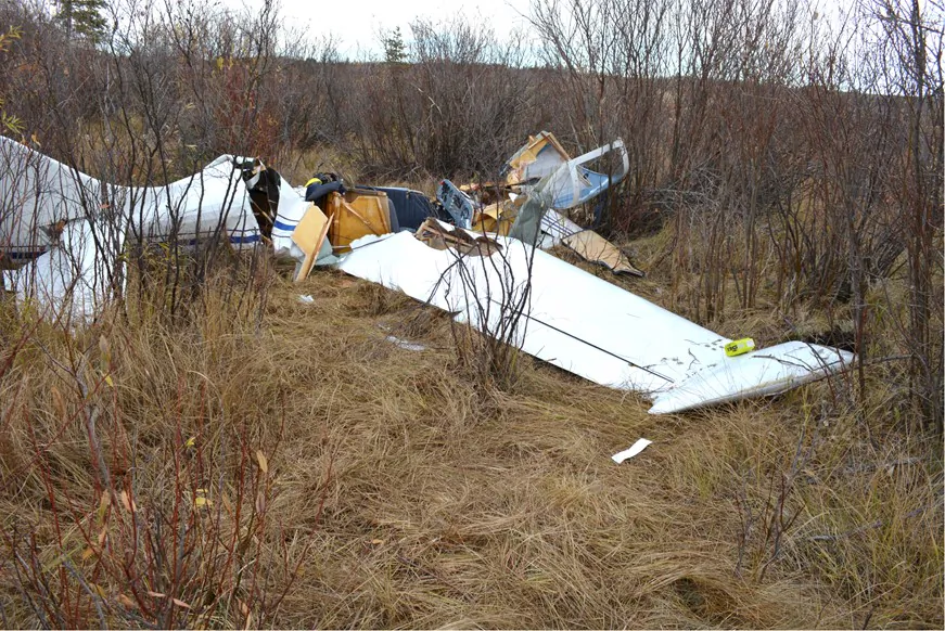 Wreckage of a Cavalier SA102.5 aircraft that crashed in Alberta on Oct. 9, 2021. (Transport Safety Board)
