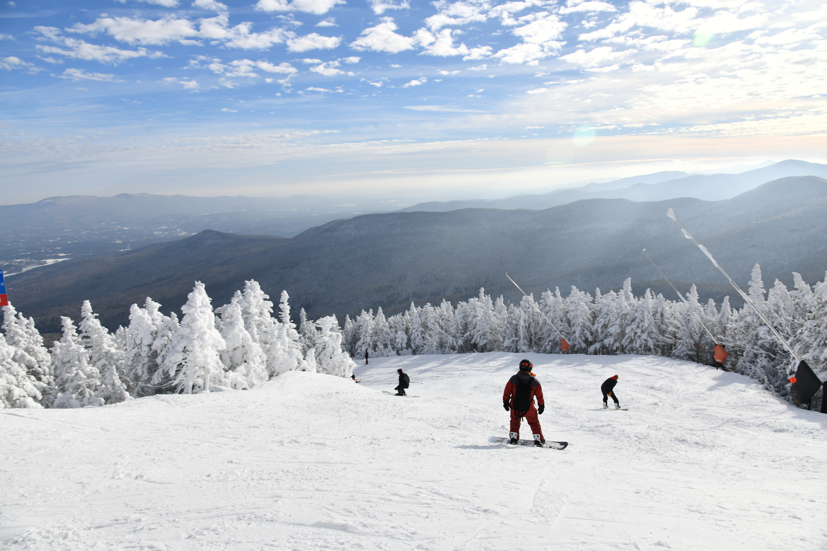 Stowe Ski Resort in Vermont, view to the mountain slopes. 