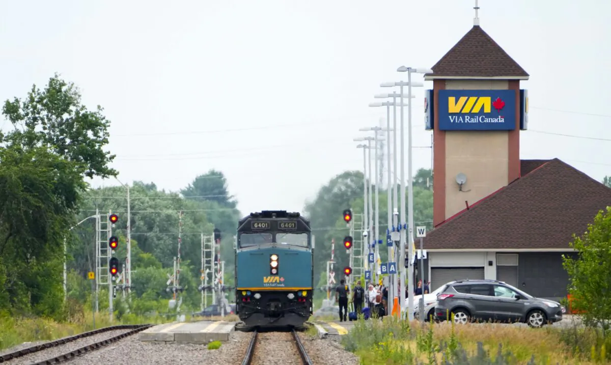 A Via Rail passenger train makes its way along the tracks in Ottawa on July 11, 2022. (The Canadian Press/Sean Kilpatrick)