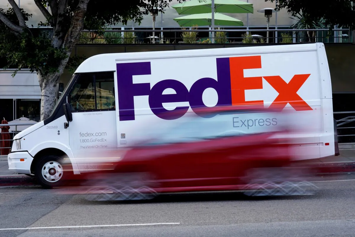 A Federal Express truck is shown in Los Angeles on Oct. 16, 2019. (Mike Blake/Reuters)