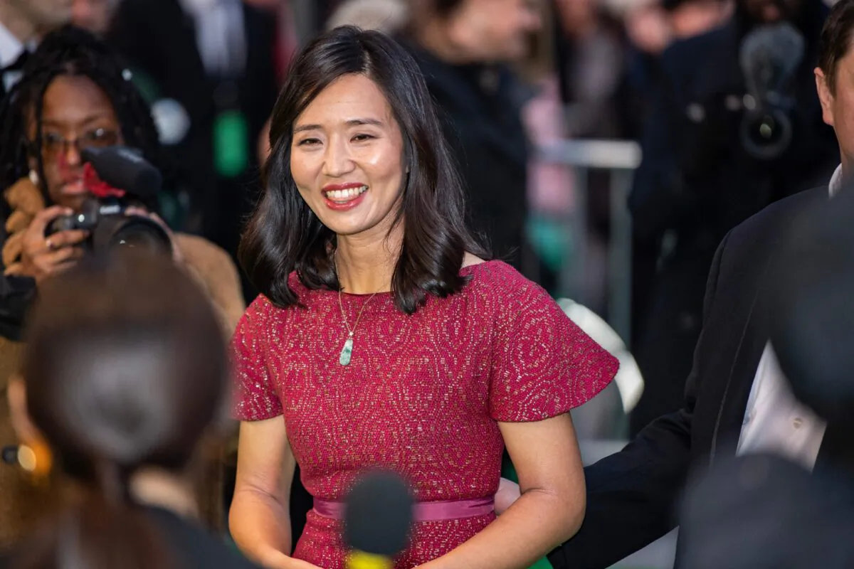 Boston Mayor Michelle Wu arrives and walks the green carpet at the Earthshot Prize awards at the MGM Music Hall in Boston on Dec. 2, 2022. (Joseph Prezioso/AFP via Getty Images)
