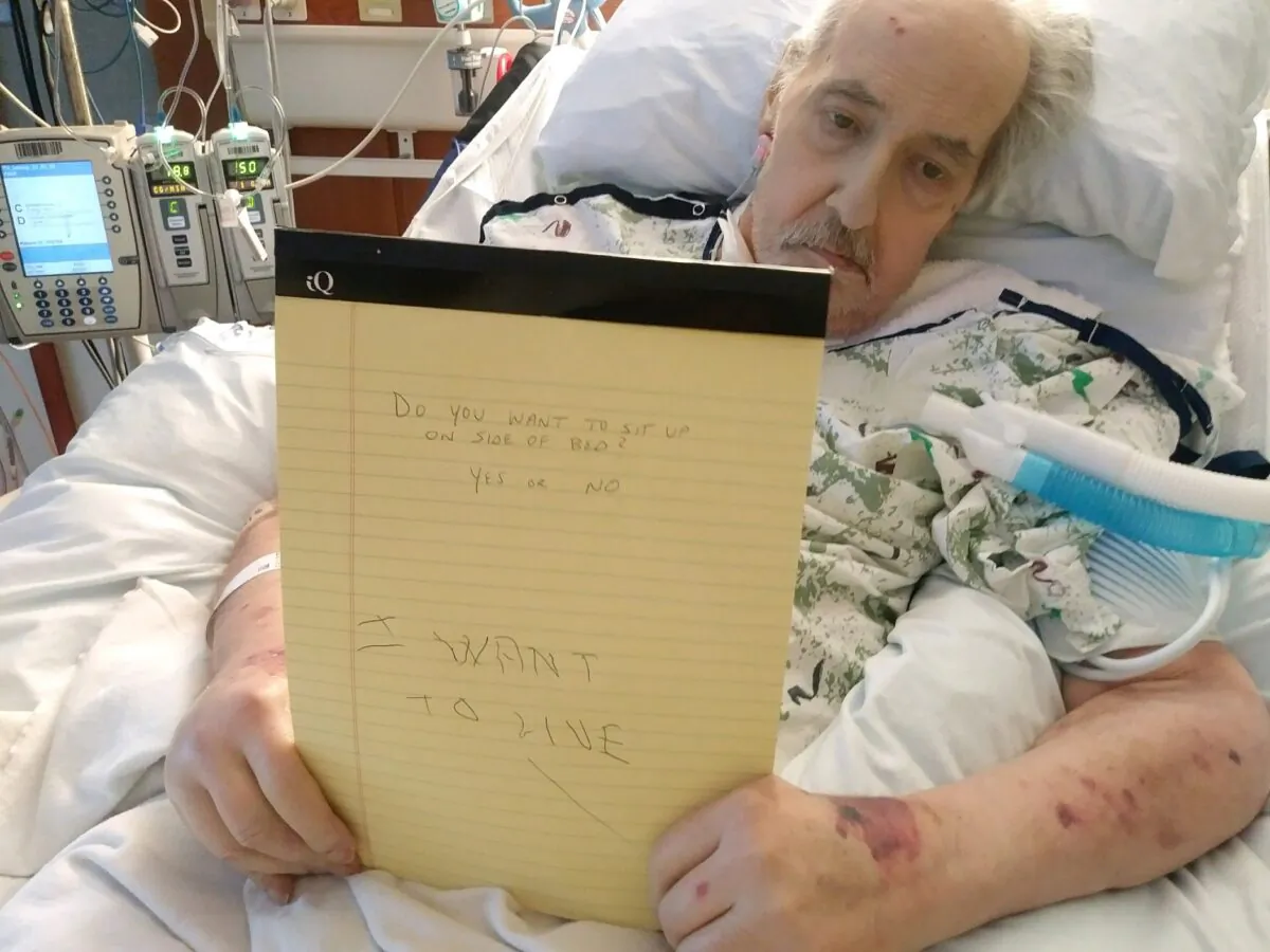 On Mar. 17, 2023 Mark Boudreaux wrote "I want to live" just days before he was to be taken  off life-saving machines. (SOURCE: Judy Boudreaux)