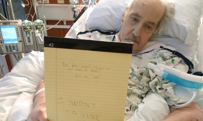 Mark Boudreaux wrote "I want to live" on March 17, just days before he is scheduled to be taken off a life-saving machine (SOURCE: Judy Boudreaux)