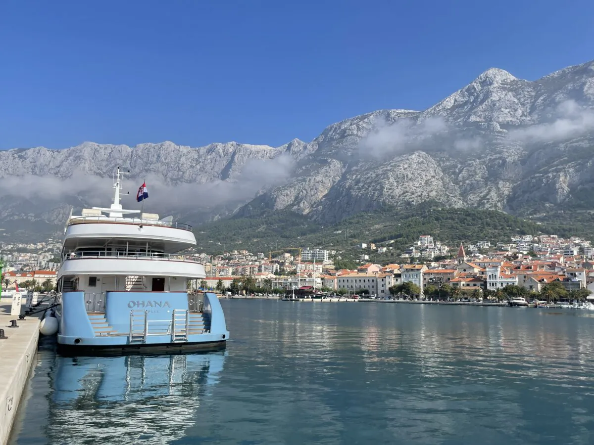 The Ohana docked at Makarska, a small coastal town off the tourist track that is surrounded by towering hills. (Janna Graber)
