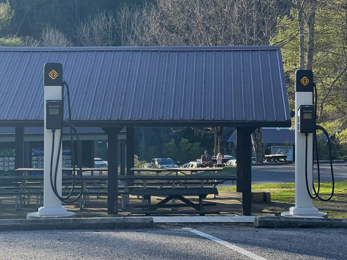 Rivian Chargers were installed at Fall Creek Falls State Park in Pikeville, Tennessee, seen here in March 2023, as part of a partnership with Tennessee State Parks and Rivian. (Chase Smith/The Epoch Times)