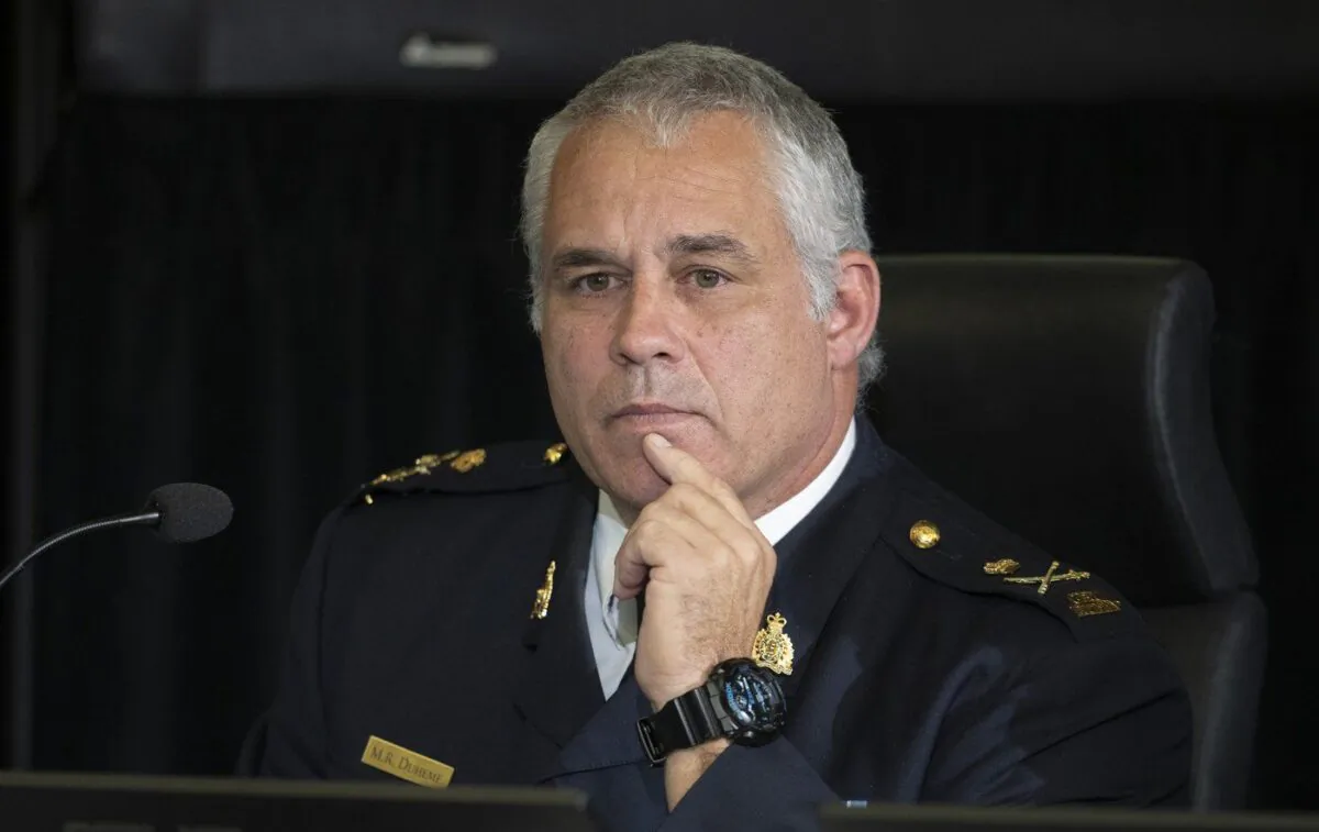 Deputy RCMP Commissioner Mike Duheme appears as a witness at the Public Order Emergency Commission, Nov. 15, 2022 in Ottawa. (The Canadian Press/Adrian Wyld)