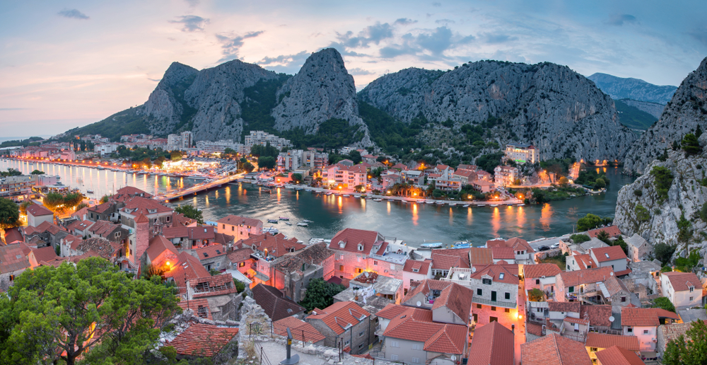 City,Of,Omis,,Dalmatia,,Croatia.,Blue,Hour,Landscape,View,In