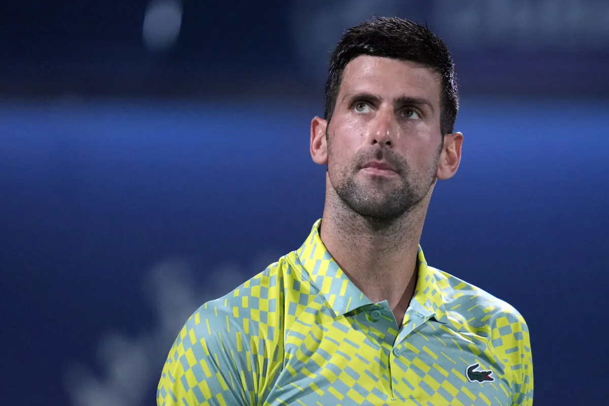 Serbia's Novak Djokovic looks up during the quarterfinals of the Dubai Duty Free Tennis Championships in Dubai, United Arab Emirates, on March 1, 2023. (Kamran Jebreili, File/AP Photo)