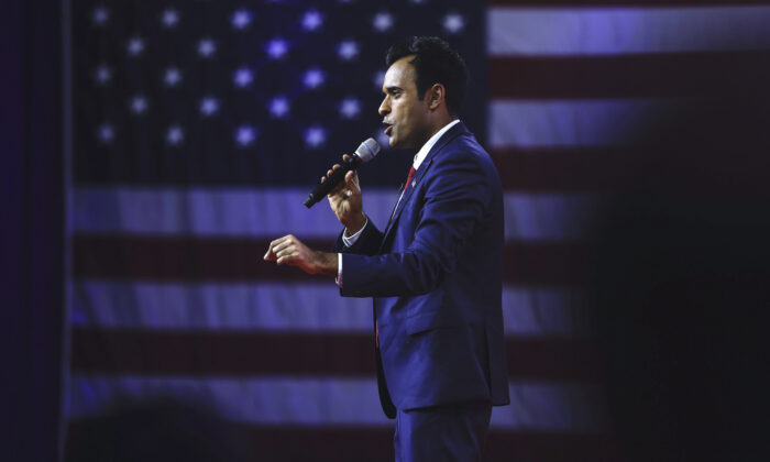 Republican presidential candidate Vivek Ramaswamy, speaks during the annual Conservative Political Action Conference (CPAC) at the Gaylord National Resort Hotel And Convention Center in National Harbor, Maryland, on March 3, 2023. (Anna Moneymaker/Getty Images)