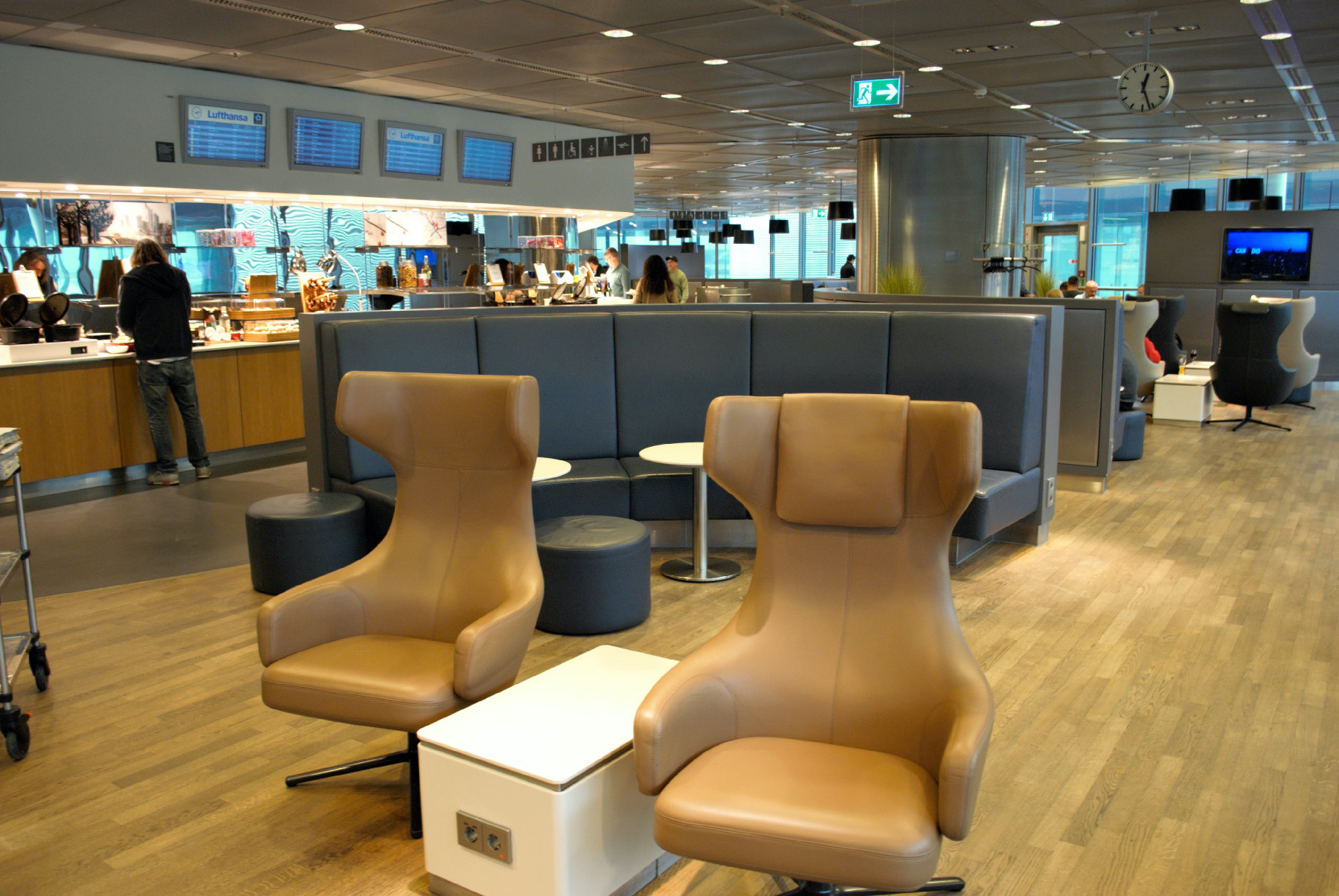 Condor Airlines shares a lounge with Lufthansa Airline at the airport in Frankfurt, Germany.