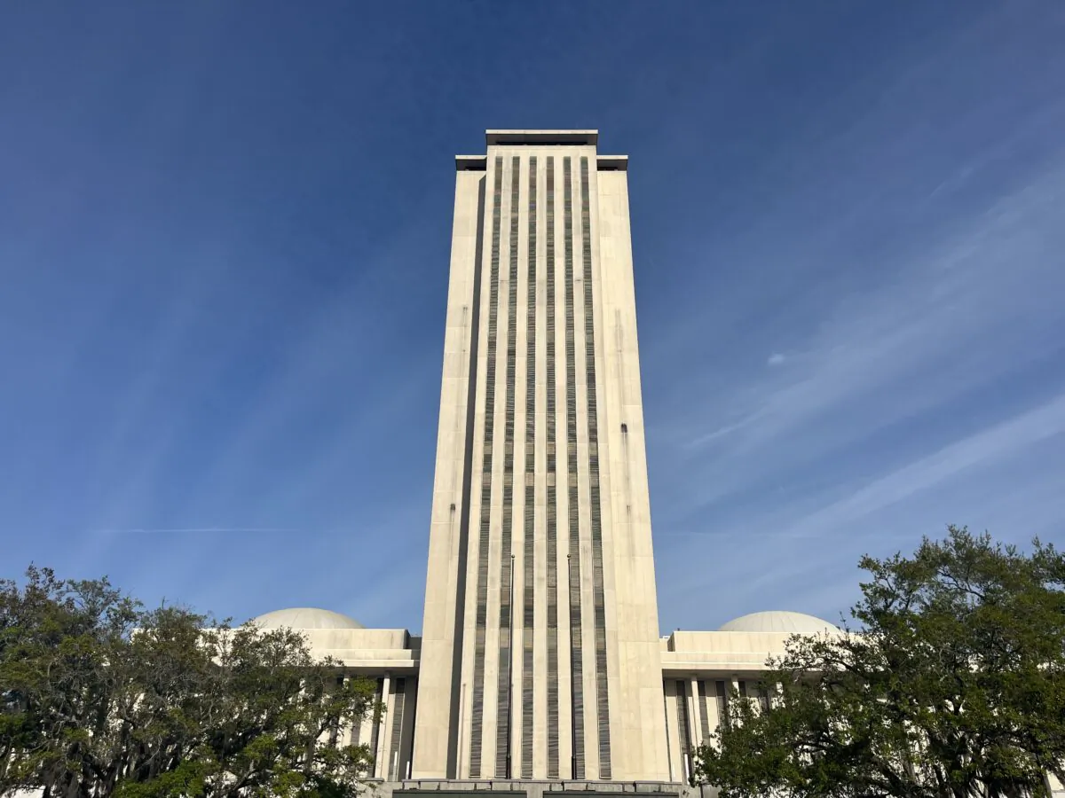 The Florida Capitol in Tallahassee, photographed on March 14, 2023, houses the offices of government departments and state lawmakers, and holds the two domed chambers of the state legislature, the meeting places of the state House of Representatives and the state Senate. (Nanette Holt/The Epoch Times)