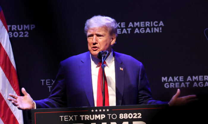 Former President Donald Trump speaks to guests gathered for an event at the Adler Theatre in Davenport, Iowa, on March 13, 2023. (Scott Olson/Getty Images)