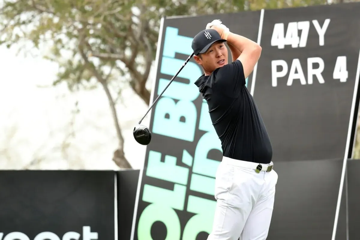 Danny Lee hits from the 18th tee during the final round of the LIV Golf event at The Gallery Golf Club in Tucson, Ariz., on March 19, 2023. (Zachary BonDurant-USA TODAY Sports via Field Level Media)