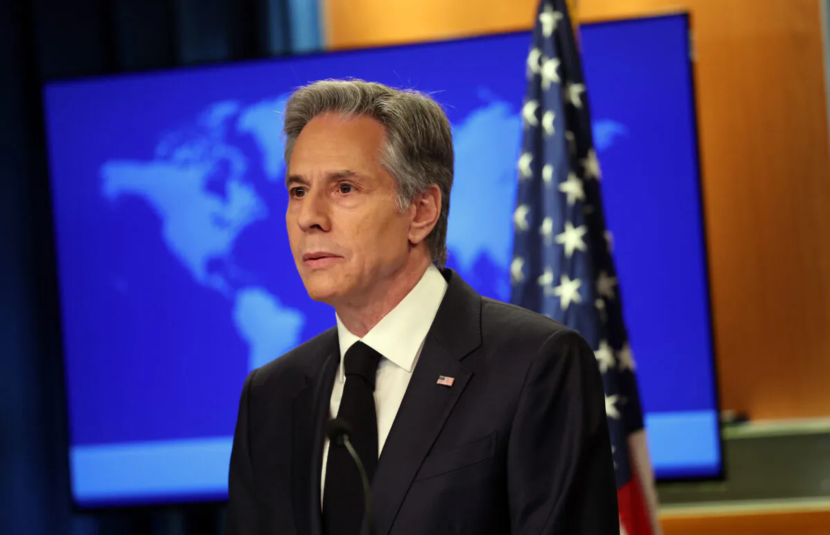 Secretary of State Antony Blinken speaks on the release of the 2022 Human Rights Report at the U.S. State Department in Washington, on March 20, 2023. (Kevin Dietsch/Getty Images)