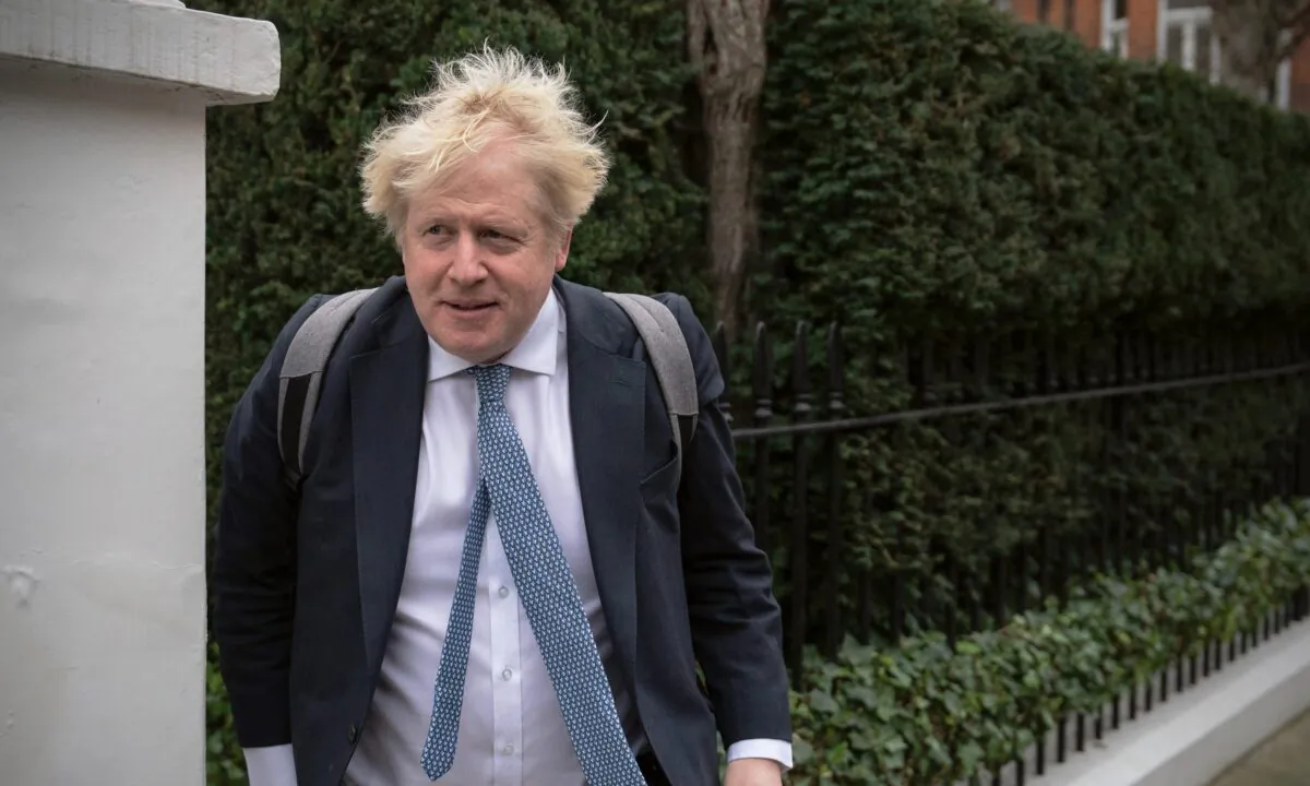 Former British prime minister Boris Johnson leaves his home in London on March 20, 2023. (Carl Court/Getty Images)