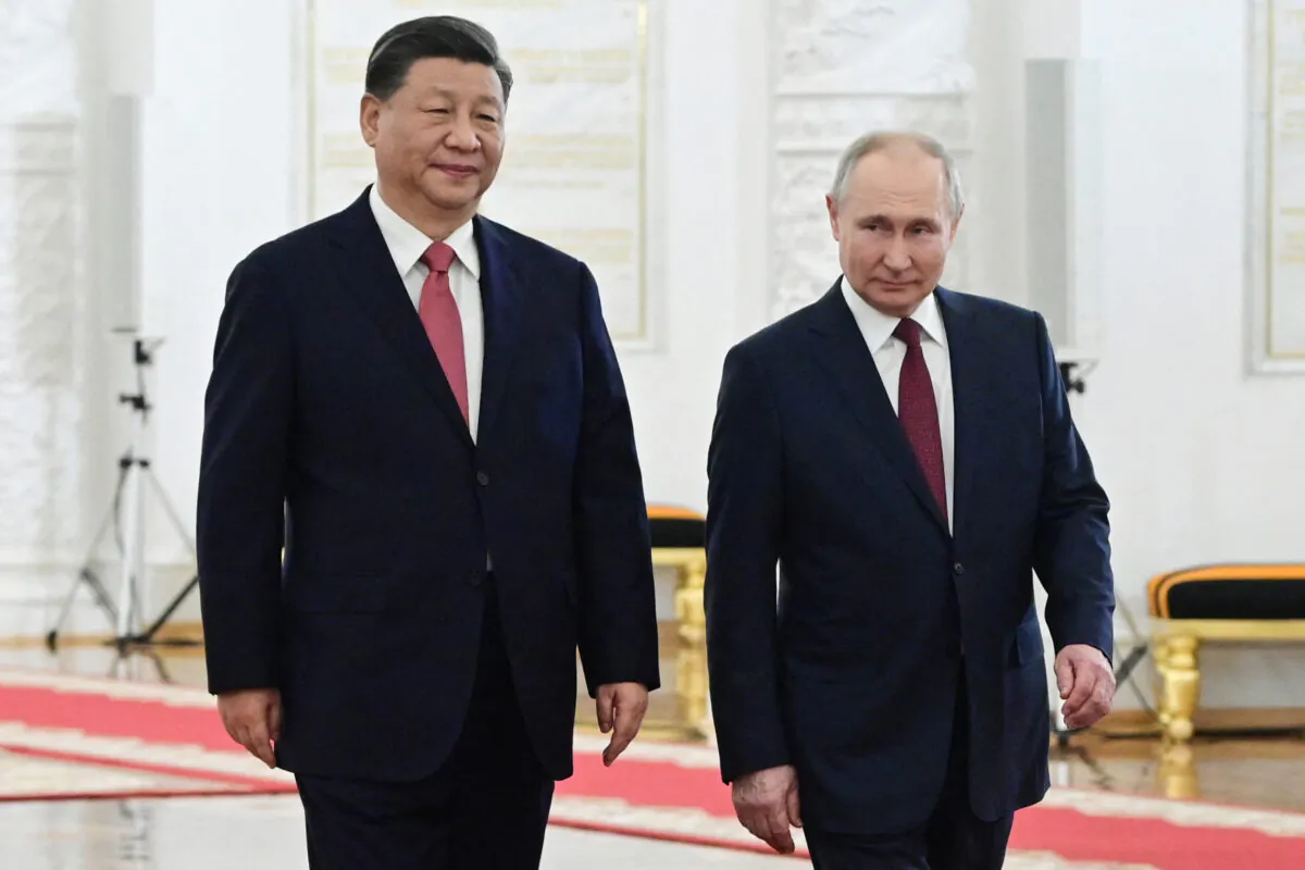 Russian President Vladimir Putin meets with Chinese leader Xi Jinping at the Kremlin on March 21, 2023. (Pavel Byrkin/Sputnik/AFP via Getty Images)