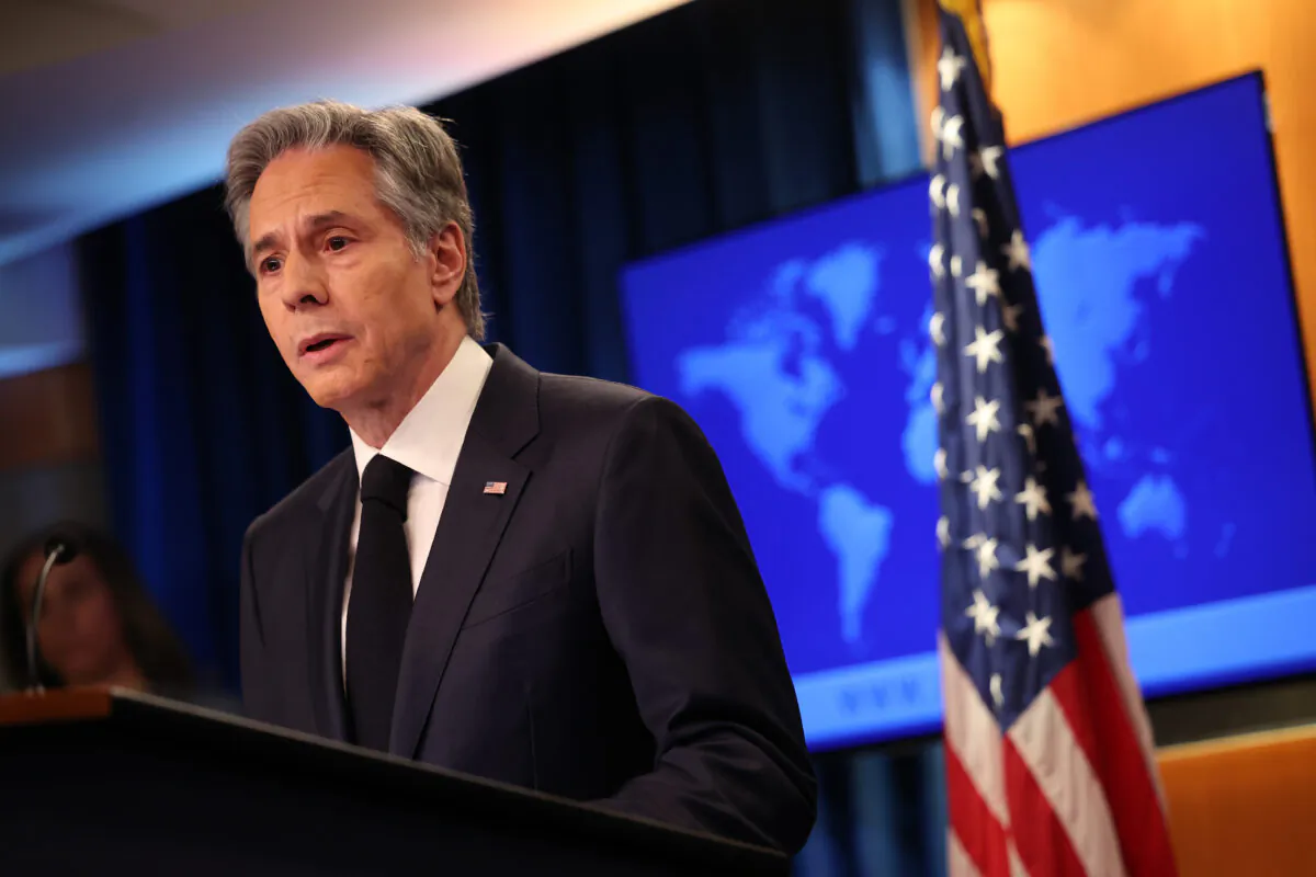 Secretary of State Anthony Blinken speaks on the release of the 2022 Human Rights Report at the U.S. State Department in Washington, on March 20, 2023. (Kevin Dietsch/Getty Images)